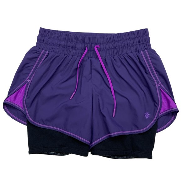 Athleta Ready Set 2 in 1 Shorts XXS 2XS Purple Built In Brief Athletic Running - Picture 12 of 12